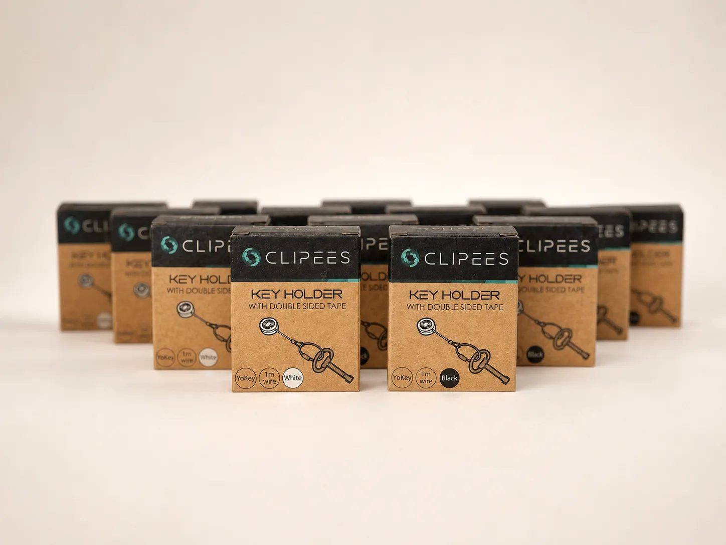 Clipees YoKey Enclosure Key Holder With Wire - Black with boxes in background